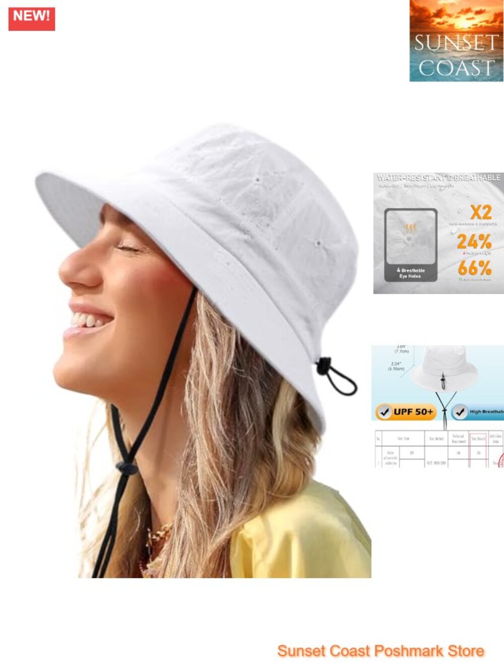Water-Resistant Bucket Hat UPF 50+ Boonie Sun Hat Adjustable Drawstring